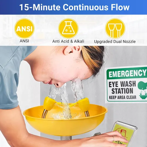 Miniatura 2 de Estación de lavado de ojos de emergencia ABS montada en la pared, acero inoxidable 304 - Kit de lavado de ojos aprobado por OSHA - para laboratorio