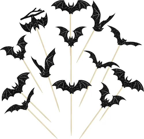 Miniatura 8 de Gyufise 24 adornos de Halloween para cupcakes con purpurina negra para dulce o truco de Halloween, decoraciones para baby shower, niños y niñas
