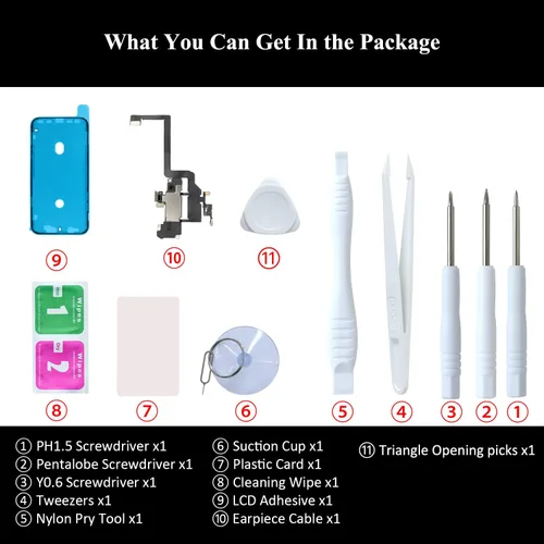 Miniatura 5 de Para iPhone 11 Auricular Reemplazo de altavoz y auricular Pieza de oído Sensor de luz de proximidad Cable flexible con herramientas de reparación