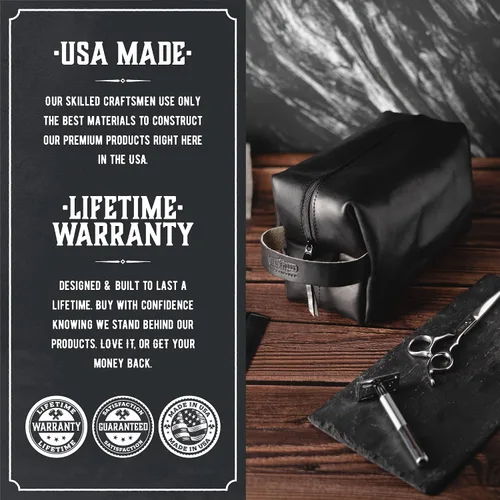 Miniatura 4 de Main Street Forge Dopp Kit Neceser de cuero de grano completo premium para hombres Fabricado en Estados Unidos Paquete de viaje para artículos