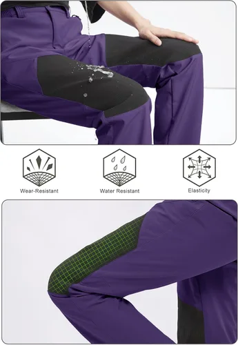 Miniatura 4 de MAGCOMSEN Pantalones de senderismo con forro polar para mujer, impermeables, aislados, para nieve, esquí, invierno, caza, softshell