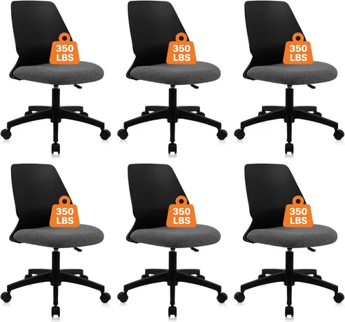 Miniatura 17 de CLATINA Silla de oficina en casa, sin brazos, con ruedas, ergonómica, de cuero, con respaldo bajo, altura ajustable, giratoria de 360°, silla