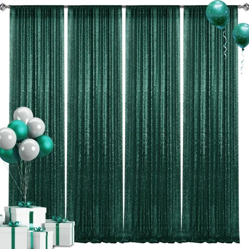 Miniatura 19 de 2 paneles de cortinas de fondo de lentejuelas verdes de 8 pies, cortinas de fondo de fotografía con purpurina para decoración de Navidad, boda