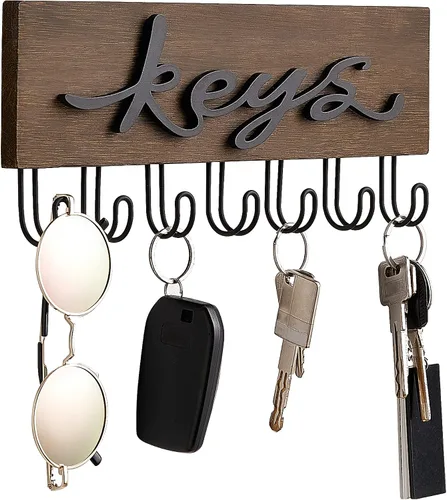 Mkono Soporte para llaves de pared decorativo con 7 ganchos, organizador de llaves montado en la pared, ganchos para llaves colgantes de madera