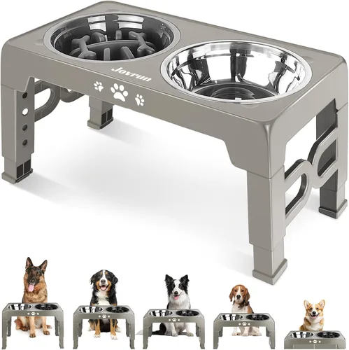 Miniatura 25 de Jovrun Cuencos Elevados para Perros, Comedero para Perros con Platos de Acero Inoxidable y Cuenco de Alimentación Lenta, Soporte Elevado Ajustable