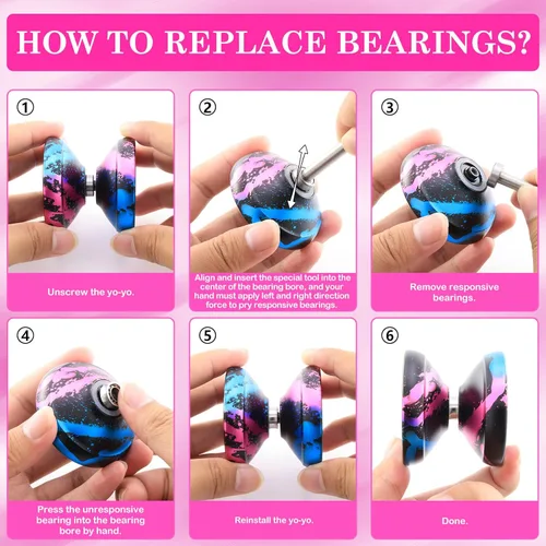 Miniatura 7 de YOYOSTUDIO X0312 Yoyo de Giro con Dedo Profesional y Trucos para Niños de 8 a 12 años, Yoyo de Metal para Niños y Adultos con Kit de Rodamientos