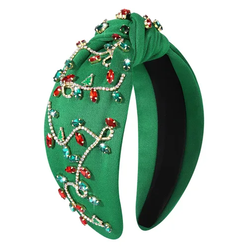 Miniatura 10 de boderier Diademas de Navidad para Mujeres Diadema de Árbol de Navidad con Cuentas Diadema Ancha Anudada de Cristal Accesorios para el Cabello