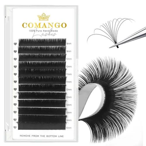 Miniatura 21 de CoMango Easy Fan - Extensiones de pestañas rizadas C/D de 0.05/0.003 in, pestañas de volumen que florecen automáticamente, color negro mate 2D-20D
