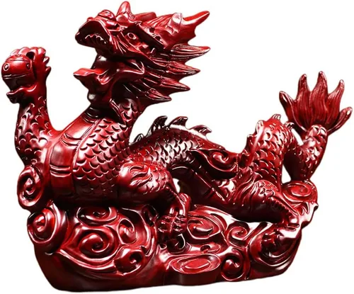 Miniatura 11 de Estatua de dragón chino de Feng Shui, escultura de madera de dragón, escultura de 3.9 in, figuras de animales de madera tallados pequeños, figuras