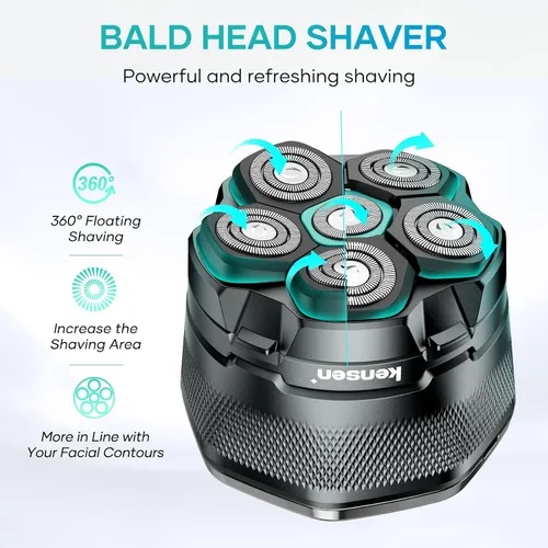 Miniatura 7 de kensen Afeitadora de cabeza, afeitadora de cabeza 6D para hombres calvos, maquinilla de afeitar eléctrica IPX6 impermeable para hombres calvos