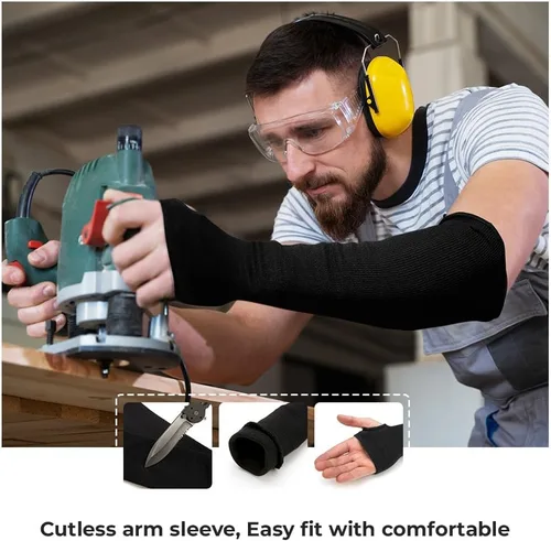 Miniatura 5 de Mangas protectoras para brazos, resistentes a cortes, rayones, calor con protectores UV, seguridad para trabajo de cocina y jardín, 18 pulgadas Negro