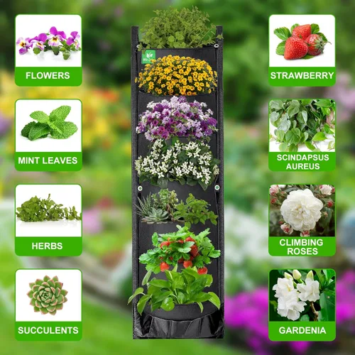 Miniatura 2 de Paquete de 2 macetas colgantes para plantas al aire libre, maceta vertical de pared de 7 bolsillos, maceta de balcón, maceta de barandilla, Paquete