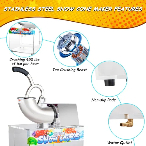 Miniatura 3 de VNN máquina de conos de nieve de 48L, máquina comercial de hielo rallado de 500LB/H, máquina eléctrica de afeitado de hielo de 300W, adecuada