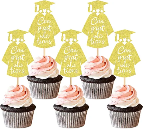 Miniatura 9 de Ercadio 36 piezas de tapa de graduación dorada con purpurina 2026 para magdalenas de clase de 2026, para preescolar, escuela secundaria, diploma