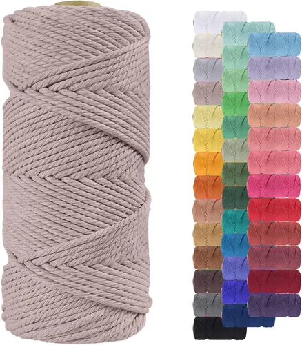 Miniatura 120 de Cuerda de macramé de 0.079 in para 219 yardas, cuerda de algodón natural para manualidades, hilo de cuerda de macramé de colores para colgar