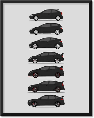 Miniatura 19 de Custom Car Posters Póster hecho a mano compatible con Honda Civic Type-R Generations e impresión de Civic Type R