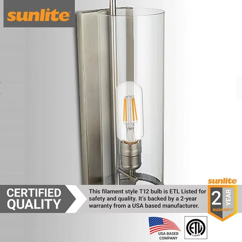 Miniatura 4 de Sunlite Bombilla tubular de filamento LED T12, 3 vatios (equivalente a 40 W), 350 lúmenes, certificación ETL, 3.937 in, base E26 media, regulable
