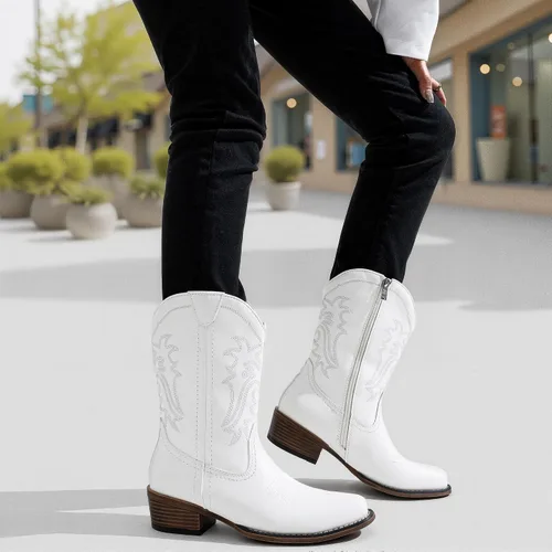 Miniatura 8 de Jeossy Botas vaqueras para mujer, vaquera occidental, a media pantorrilla, puntera redonda, bordadas, con cremallera