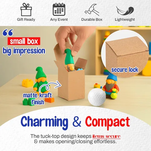Miniatura 3 de MT Products Tuck Top - Caja de regalo pequeña de cartón kraft de 2 x 2 x 3 pulgadas, cajas de regalo con tapas, paquete de 30