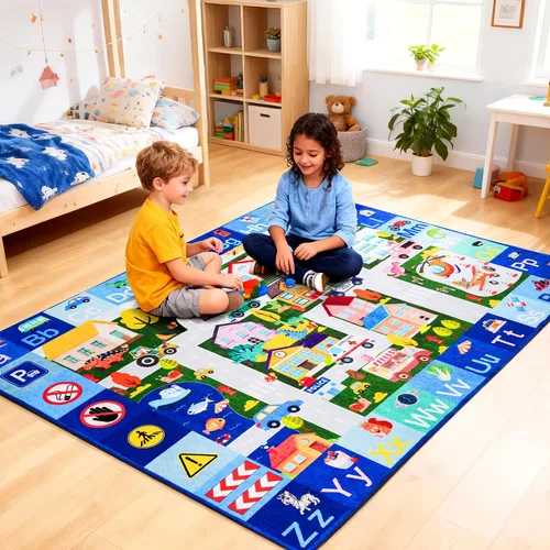 Miniatura 11 de Alfombra de juego para bebé para piso, alfombra ABC antideslizante de 4 x 5 pies, alfombra extra gruesa para niños, alfombra para niños para sala