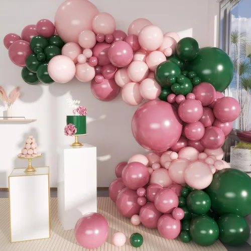 Miniatura 19 de MEBAY Kit de arco de globos negro, rojo y dorado, 141 unidades, globos negros mate, rosa intenso y dorados metálicos, confeti de oro