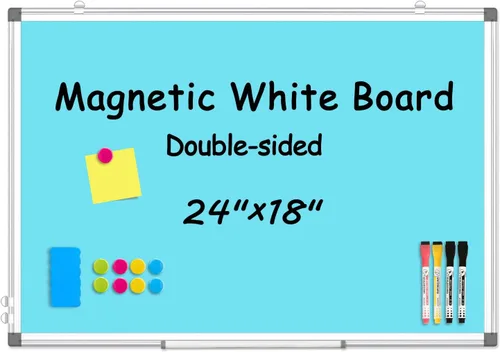Miniatura 25 de Pizarra blanca de doble cara, marco de aluminio negro, pizarra magnética de borrado en seco de 24 x 18 pulgadas para pared, pizarra blanca montada