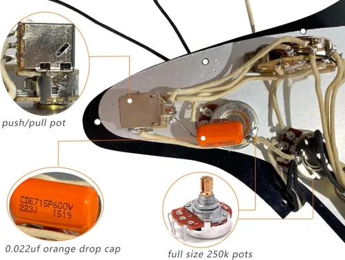 Miniatura 4 de Golpeador precableado cargado Alnico V Pastillas de bobina única, protector de púa negro con placa trasera precargado interruptor de 5 vías