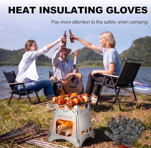 Miniatura 7 de Estufa de leña portátil para camping, de acero inoxidable, ligera, de arranque rápido, con bolsa de transporte para cocinar al aire libre