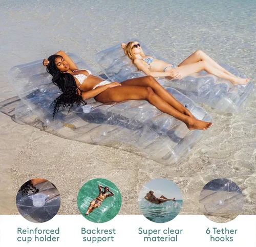 Miniatura 4 de FUNBOY Flotador de Piscina Tumbona Chaise Gigante Súper Transparente, Tamaño para 1-2 Personas