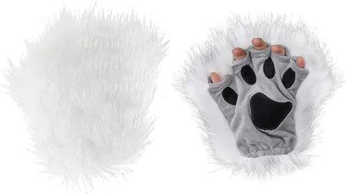 Miniatura 102 de Guantes de garra para disfraz de Halloween, medio dedo, lobo, oso, gato, guantes, guantes de piel sintética para mascarada, cosplay, utilería de mano