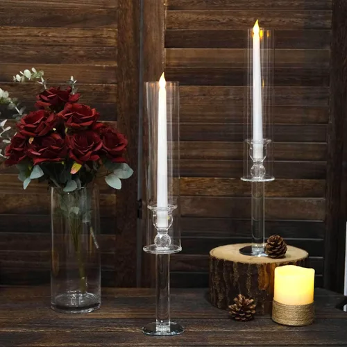 Miniatura 28 de Efavormart Paquete de 2 Portavelas Candelabro Transparente de 18", Pantalla de Vidrio para Vela, Pantalla de Vela Huracán de Extremo Abierto