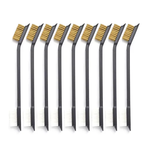 Miniatura 11 de Paquete de 10 cepillos de limpieza multiusos de doble punta para pistolas de 7 pulgadas, cepillos de cerdas de nailon de acero y latón (latón)