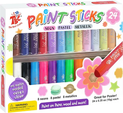 Miniatura 11 de TBC The Best Crafts Barras de pintura para niños de 2 a 8 años, 12 colores clásicos, lavables, no tóxicos, varillas de pintura al temple