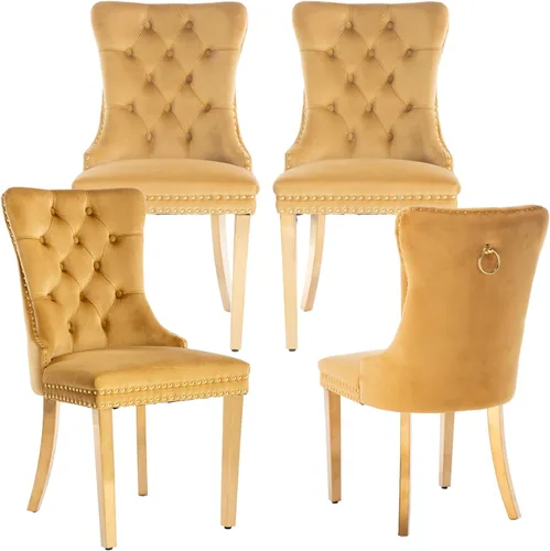 Miniatura 74 de LKTART Juego de 2 sillas de comedor de terciopelo, sillas de comedor copetudas con ribete de anillo de clavo, silla de comedor tapizada con patas