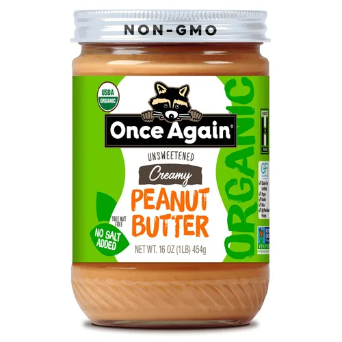 Once Again Mantequilla de Maní Cremosa Orgánica Sin Azúcar Añadido - Un Solo Ingrediente, Sin Sal, Mantequilla de Maní Natural Sin Aceite de Palma -