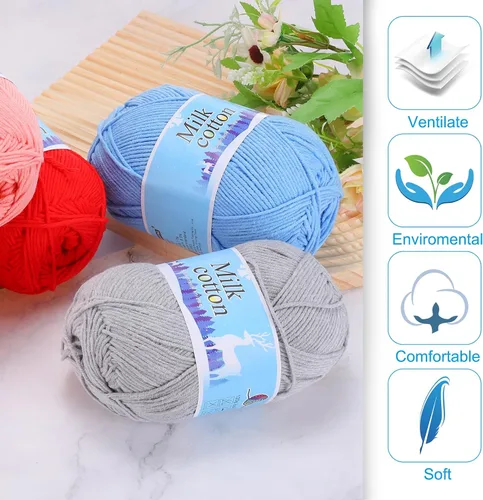 Miniatura 3 de Hilo de algodón, 60 % algodón y 40 % fibras acrílicas, hilo suave para tejer a mano, para manualidades, manualidades, proyectos de tejer, decoración