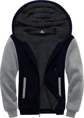 Miniatura 72 de SCODI Sudaderas con capucha para hombre, forro polar pesado, cremallera completa, forro de sherpa grueso, chaqueta con capucha