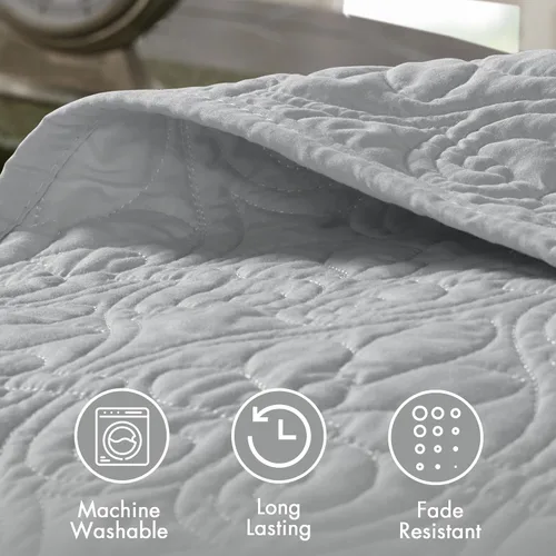 Miniatura 6 de Madison Park Quebec - Juego de ropa de cama tamaño King, color gris, damasco, colcha de 3 piezas, colcha acolchada de microfibra ultra suave