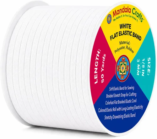 Mandala Crafts - Rollo de cordón elástico plano para costura y manualidades Blanco