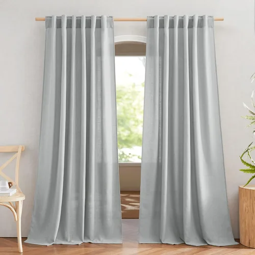 Miniatura 16 de NICETOWN Cortinas de lino semitraslúcidas para dormitorio, bolsillos para barra y pestaña trasera, tratamientos de ventana transparentes de lino