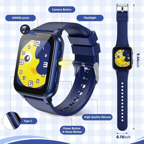 Miniatura 7 de Reloj inteligente para niños de 1.69 pulgadas, reloj inteligente para niños y niñas, podomter, 26 juegos de rompecabezas, cámara, video, reproductor