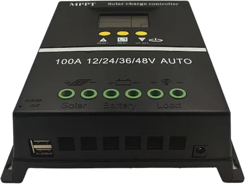 Miniatura 4 de Controlador de carga solar MPPT 100A, 12/24/36/48V, pantalla LCD, USB dual, negro