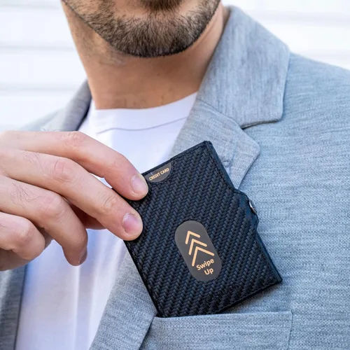 Miniatura 6 de TRUSADOR Valencia Cartera de piel unisex pequeña compacta bolsillo frontal RFID con bolsillo monedero, Carbon, Con bolsillo para monedas