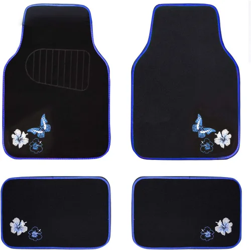Miniatura 10 de CAR PASS Juego completo de fundas de asiento de coche de tela universal con mariposas, alfombrillas de coche impermeables bordadas con flores, funda