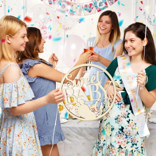 Miniatura 4 de Letrero de madera para niña con texto en inglés «Sweet Baby Girl», decoración para colgar en la pared para recién nacidos, revelación de género