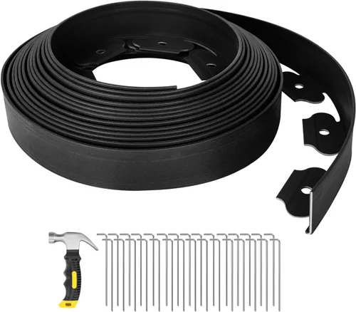 GROWNEER 10.1m Borde de Paisaje Flexible de 5.1cm de Alto con 30 Clavos de Anclaje de Acero Galvanizado y Martillo Kit de Borde de Césped para Cama