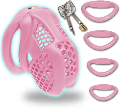 Miniatura 10 de Jaula para el pene impresa en 3D con 4 anillos curvos a presión, pequeños dispositivos de castidad de panal para hombres, SM Fetiche Extreme