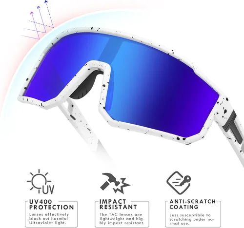 Miniatura 3 de MVPTGRS Gafas de sol deportivas para niños y niñas de 8 a 14 años, marco TR90, para béisbol, softbol, ciclismo, golf Lentes azules con montura blanca