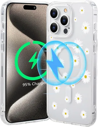 Miniatura 8 de Funda magnética de flores para iPhone 15 [compatible con MagSafe] Bonito patrón floral transparente a prueba de golpes