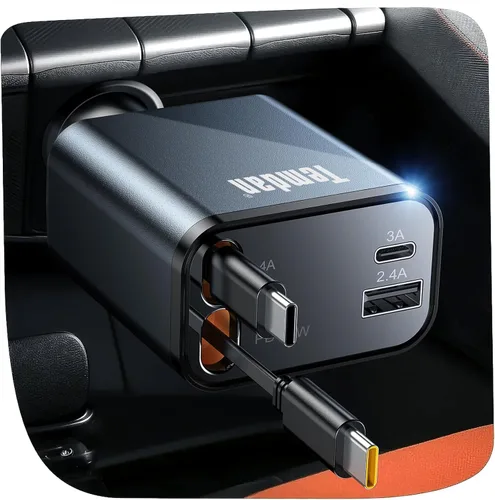 Cargador retráctil para automóvil, cargador rápido 4 en 1, USB C, accesorios de coche para hombres y mujeres, accesorios de automóvil para regalos